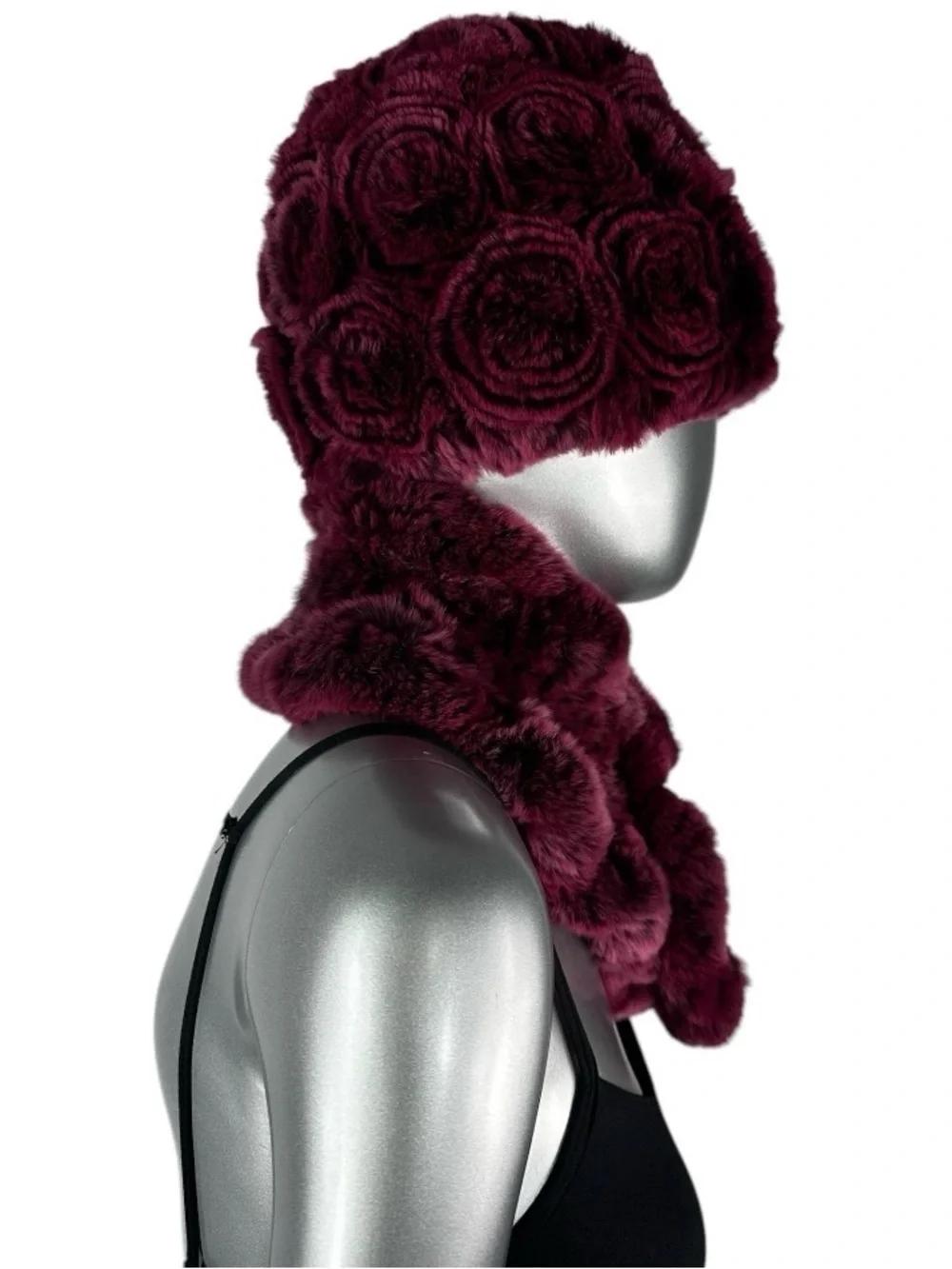 Rose REX RABBIT Hat and Scarf w/Rosettes, One Size 21”-23” w/Stretch, Certified